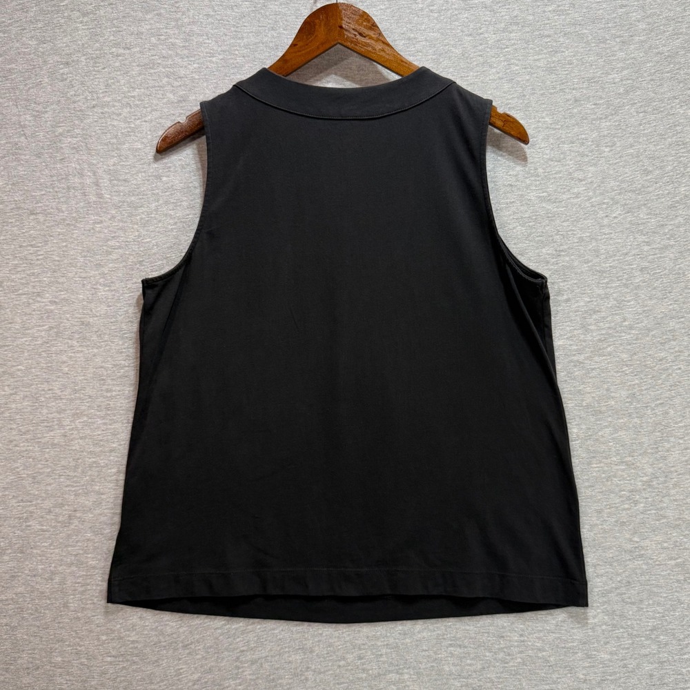 Charter Club Sleeveless Top Women L Black Embroidered U-Shaped Neck Cotton Boho